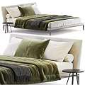 Luxury Double Bed with Green White Pillows and Cozy Blanket Design