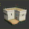 Crenellated Castle Architecture With Stone Walls Red Flag And Corner Tower Entrance