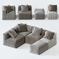 Modern Modular Sofa Set With Checkered Fabric Modules Ottoman And Plush Pillows 3d model