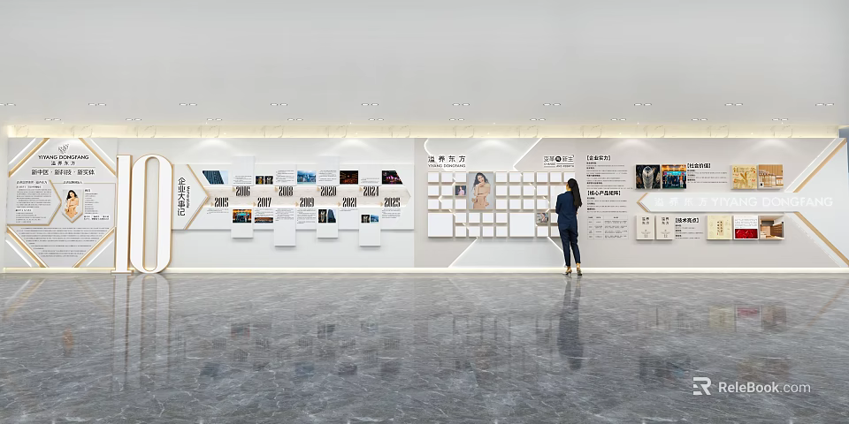 Modern Activity Exhibition Wall With Photo Displays Text Information And Visitor Viewing 3d model 