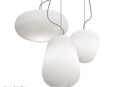 Elegant Three White Striped Pendant Lights Hanging In Modern Interior Design 3d model