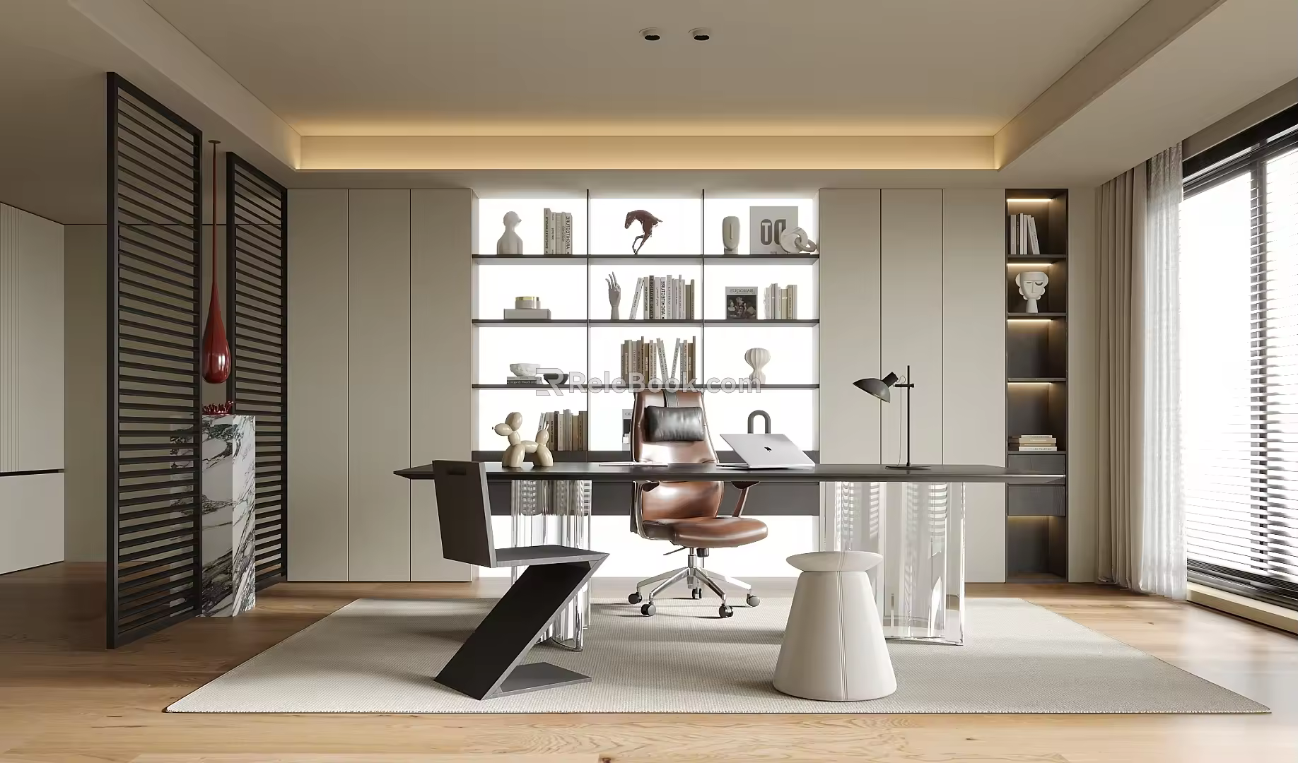 Modern Study Desk Bookcase Bookshelf Books 3d model