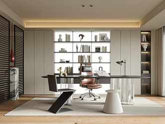Modern Study Desk Bookcase Bookshelf Books 3d model