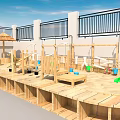 School Playground Sand Area With Wooden Climbing Frames And Colorful Toys