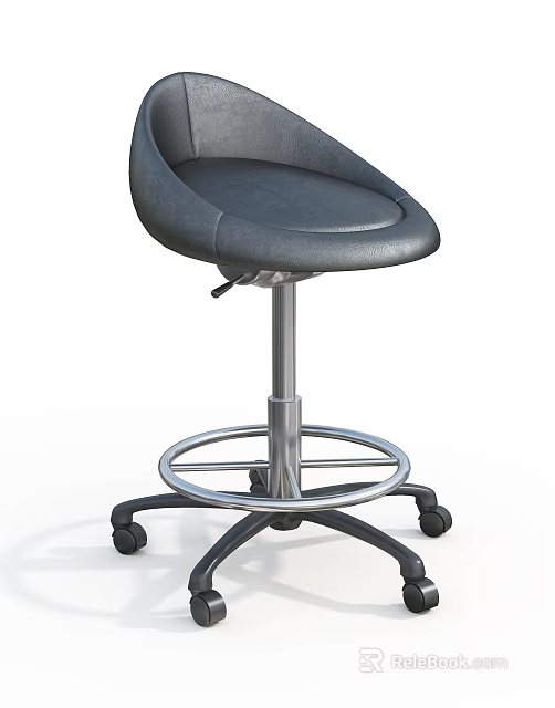 Laboratory Adjustable Stool With Leather Seat And Metal Base On Wheels 3d model 
