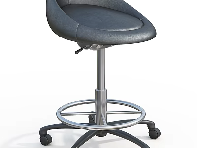 Laboratory Adjustable Stool With Leather Seat And Metal Base On Wheels 3d model