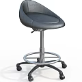 Laboratory Adjustable Stool With Leather Seat And Metal Base On Wheels
