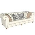 Light Gray Tufted Sofa with Rolled Arms and Decorative Pillows 3d model