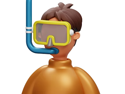 Man In Orange Wetsuit Wearing Yellow Diving Mask And Blue Snorkel 3d model