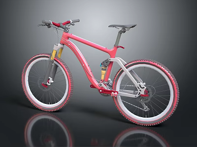 Red Mountain Bike with Modern Design Stylish Frame Large Wheels and Front Suspension 3d model