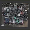 Architectural Sculptural Structure Composed Of Stacked Multicolored Abandoned Cars For Artistic