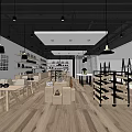 Modern Mall Store Interior With Shelves Displayed Products Tables Chairs And Hanging Lights