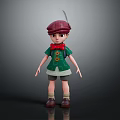 Cartoon Character In Red Plaid Hat Feather Green Shirt Bow Tie Shorts And Brown Shoes