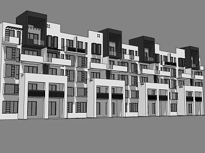 Modern Townhouse Exterior Architectural Design With Multiple Balconies Windows And Units 3d model