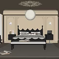Elegant Bedroom Design Featuring Black Headboard Bed Nightstands Pendant Light Paneled Walls And Area Rug