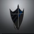 Medieval Metal Shield With Blue Stripes And Cross Design For Defense Use