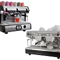 Modern Kitchen Appliances Featuring Black Silver White Coffee Machines With Colorful Cups