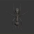 Realistic Metallic Ant Sculpture Detailed 3D Model With Shiny Surface On Dark Background