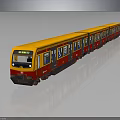 Yellow And Red Metro Train With Multiple Carriages Clear Windows And Reflective Surface 3d model
