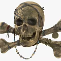Vintage Decorative Skull And Crossbones Ornament Set With Beaded Necklace