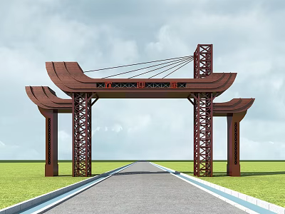 Traditional Chinese Entrance Gate With Wooden Structure And Ornate Archway Design 3d model