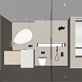 Modern Bathroom Interior With Oval Backlit Mirror Stone Vanity Large Window And Glass Shower