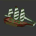 Red Sailboat Model With White Sails Multiple Masts Red Hull And Gray Background 3d model