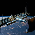 Orbiting Space Station Structure With Earth Background And Solar Panels 3d model