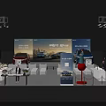 Modern Auto Show Booth Featuring Large Screen Display Cars Seats And Attendees