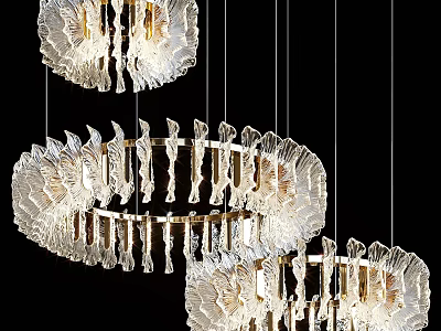 Transparent Glass Chandeliers With Petal Shaped Design And Golden Metal Hanging Frames 3d model