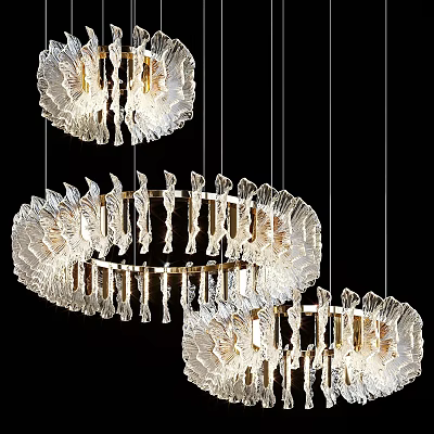 Transparent Glass Chandeliers With Petal Shaped Design And Golden Metal Hanging Frames 3d model