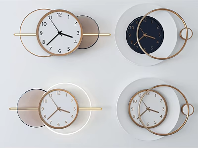 Modern Circular Wall Clocks With Gold Metal Frame White Dark Blue Dials For Home Decor 3d model