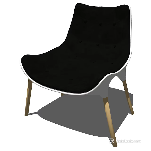 Modern Black Velvet Accent Chair With Sleek Design And Gold Metal Legs 3d model 
