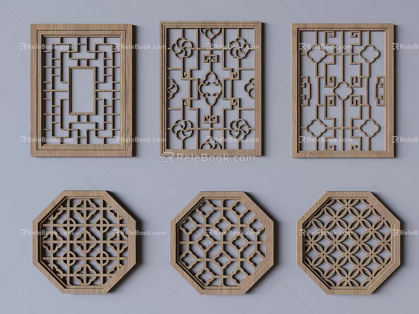 Chinese style solid wood openwork window hollow carved lattice window 3d model