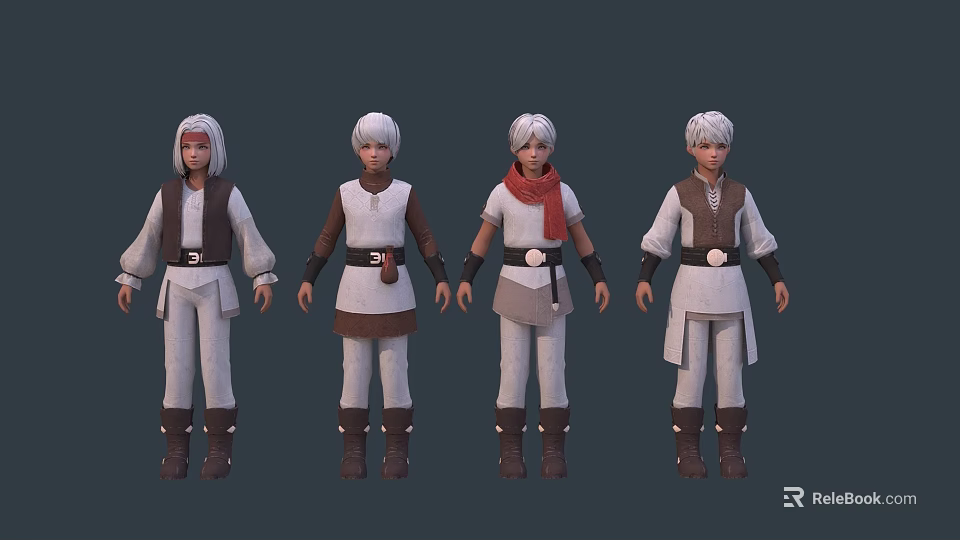 Game Movie Characters with Silver Hair Different Outfits Vest Scarf Pants Boots 3d model 
