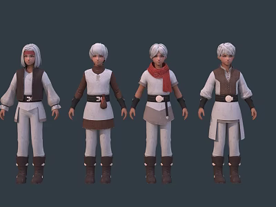 Game Movie Characters with Silver Hair Different Outfits Vest Scarf Pants Boots 3d model