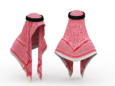 Traditional Arab Hat With Red Checkered Pattern And Black Trim Draped Design 3d model