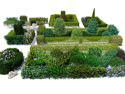 Diverse Trimmed Shrubs and Hedges in Various Shapes for Garden Landscaping with Flowering Bushes 3d model