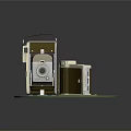 Vintage Digital Camera Display On Green Circular Base With Yellow Card 3d model
