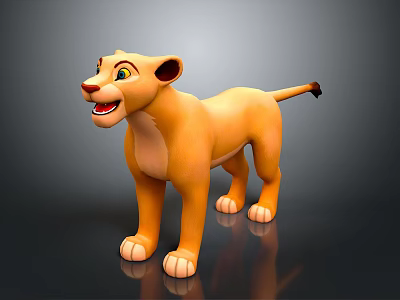 Cute Cartoon Lion Cub Standing With Happy Expression Orange Fur And White Paws 3d model