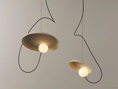 Modern Pendant Lights With Curved Black Wires Disc Shaped Shades And Round Illuminated Bulbs 3d model