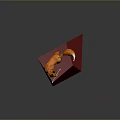 Orange Low Poly Fox Model Standing On Red Polygonal Base Against Gray Background