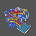 Colorful Twisting Water Park Play Equipment With Multiple Slides And Circular Rectangular Pools