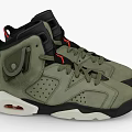 Olive Green High Top Shoes With Velcro Strap Red Logo Black Sole And Suede Upper
