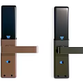 Electronic Smart Door Handle in Brown and Black With Blue Indicator And Camera