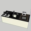 Modern Office Desk With Black White Storage Boxes And Electronic Devices 3d model