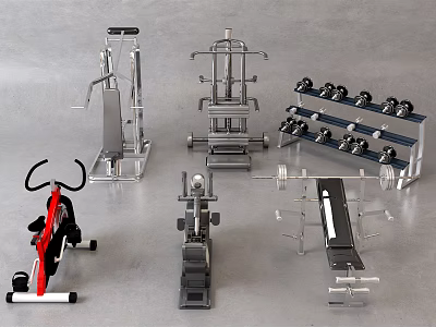 Essential Fitness Equipment for Home Gym with Exercise Bike Dumbbells Weight Bench and Strength Machines 3d model