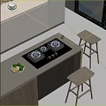 Modern Kitchen Interior Featuring Gas Stove On Island Counter With Wooden Stools And Green Apples