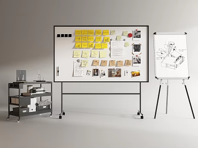 Art Supplies and Musical Instruments Setup with Whiteboard Easel Sticky Notes and Cart 3d model