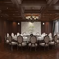 Luxurious Private Room with Wooden Decor Dining Table Sofa Chandelier Bird Paintings and Flower Vase